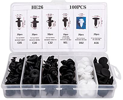 100 Pezzi di Clip di Fissaggio Universali per Auto E Kit di Fissaggio in Plastica-6 Tipi di Clip per Decorazione Auto Kit di Smistamento Viti in Plastica per Clip di Fissaggio Paraurti