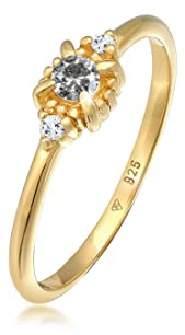 Elli DIAMONDS Ring Damen Solitärring Salt-Pepper mit Diamant (0.11 ct.) und Topas Edelstein in 925 Sterling Silber