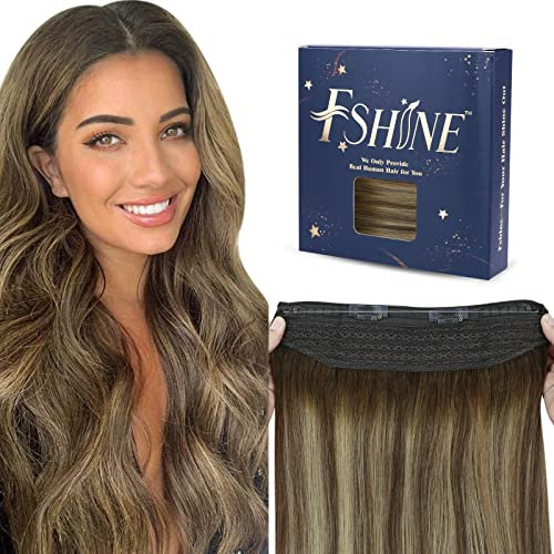 Fshine Extensiones Pelo Natural Hilo Invisible 12 Pulgadas 30CM 70g Secreto Hilo Hair Extensions Marrón Chocolate con Rubio Miel Balayage Marrón Chocolate Extensiones de Pelo Hilo Color 4 24 4