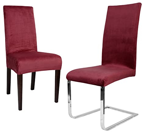 BEAUTEX 2er Set LEA Stuhlhusse, elastische Uni Stretch-Husse aus Samt Mikrofaser Farbe wählbar (Granat)