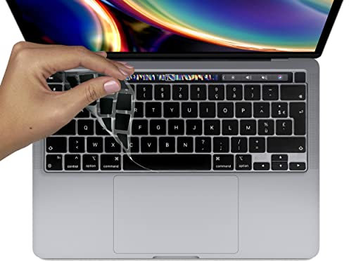 MyGadget Keyboard Cover for Apple MacBook Pro 13 inch & 16 Touchbar - Ultra Thin Silicone Protector AZERTY - Protective Skin Slim Cover Film Black