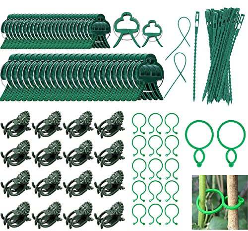 Aandyou Plant Clips,110 Pcs Garden Plant Support Clips with Adjustable Plant Ties for Climbing Plants,Green Plant Support Clips and Orchid Clips Twisty Plant Rings for Vine Tomatoes Garden Vegetables