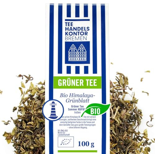 Hochwertiger Grüntee Bio Himalaya Grünblatt lose | Grüner Tee mit blumigen, zartherben Geschmack 100 g lose | Ein echter Genuss | TEE HANDELSKONTOR BREMEN