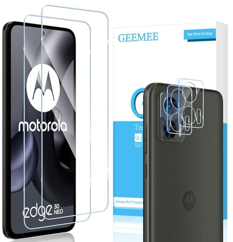 GEEMEE für Motorola Moto Edge 30 Neo Schutzfolie+ Kamera Schutzfolie,?2 Stück +2 Stück? 9H Filmhärte Gehärtetem Schutzglas Hohe Empfindlichkeit Displayschutzfolie für Moto Edge30 Neo