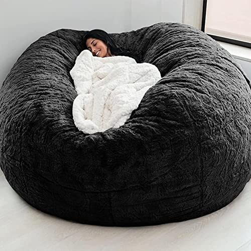 Sitzsack, Bean Bag Cover,Sitzsack Erwachsene Flauschig Chair Riesen Sitzsack Bezug Ohne Füllung XXL Giant Sofa (No Filling) Plüsch Gaming Extra Groß Lazy Bag ( Color : Schwarz , Size : 7ft(180*90cm) )