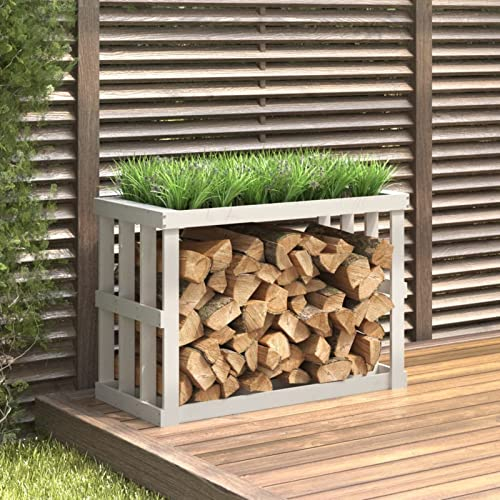 Tidyard Outdoor Kaminholzregal Brennholzlager Kaminholzunterstand Holzunterstand Brennholzunterstand Feuerholzregal Kaminholzständer Holzlager Weiß 108x52x74 cm Massivholz Kiefer