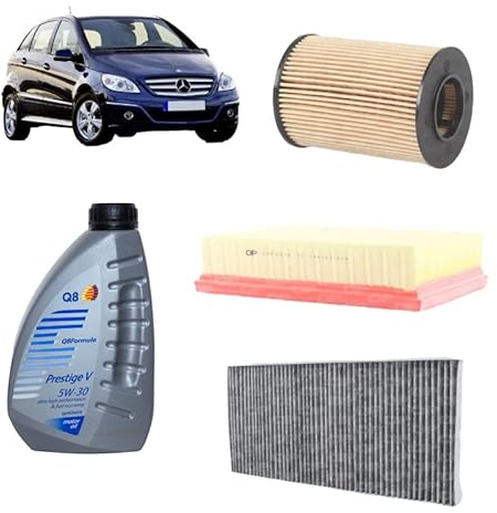 Kit tagliando + 5L olio Q8 5W30 per Mercedes Benz Classe B W245 B150 B160 B170 B180 B200 benzina (2005-2011)