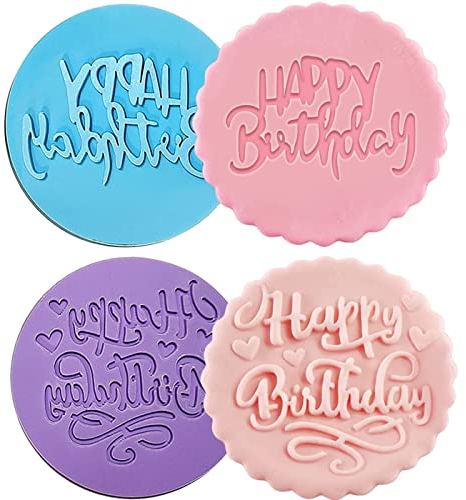 XINTONG Happy Birthday Fondant Embosser Round Cookie Stam 3D Design Cookie Stamp for Fondant, Icing, Cupcake, Cake, Decoration