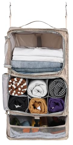 Surblue Mensole Sospese Borsa da Viaggio Cubo di Imballaggio a Compressione per Valigia Pieghevole con Strato di Estensione Ampia Capacità Beige XL