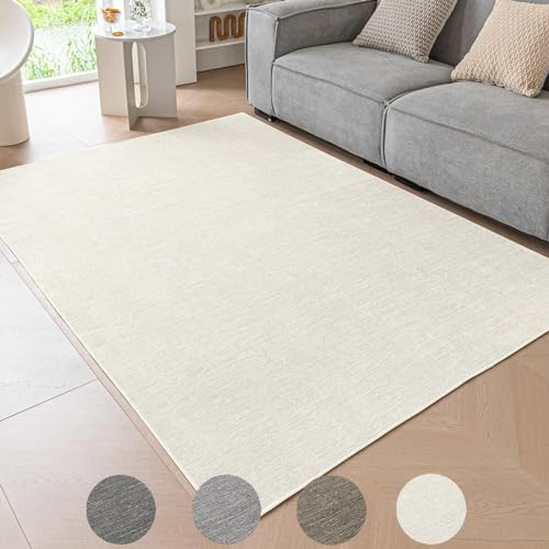 Ceneco Teppich Schlafzimmer, rutschfeste Teppich Wohnzimmer, Kurzflor Teppiche für Küche, Waschbarer Teppisch Kurzflor Kinderzimmer, Büro, Lounge Bereich Tepich (Creme, 120×160cm)