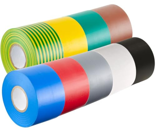 GTSE Multi-Colour Wide Electrical Tape, 50mm x 33m, 2 Strong Self-Adhesive PVC Insulation Tape for Insulating, Repairing and Protecting Electrical Wires, 9 Rolls