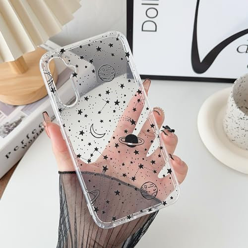 ZTOFERA Durchsichtig Hülle Kompatibel mit Samsung Galaxy A34 5G, Transparent Weiches TPU Handyhülle mit Planeten Sterne Universum Muster Schutzhülle Stoßfest Bumper Cover, Klar mit Schwarz Sky