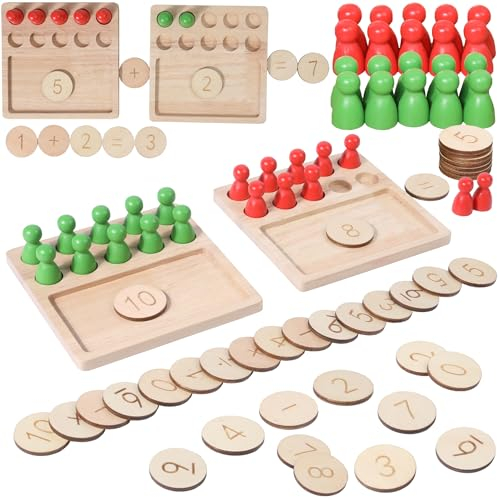 TEUVO Zahlen Lernen Montessori Spielzeug Steckspiel Mathematik Spielzeug für Kinder, Peg Board Lernspiele Kinder Holzspielzeug Mathe Kinderspielzeug Motorikspielzeug für ab 2 3 4 5 6 7 8 Jahre Schule