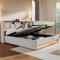Kayan Polsterbett 180x200cm, Doppelbett mit Stauraum und Lattenrost, LED Kopfteil mit USB Ladefunktion, Stauraumbett Funktionsbetten Rückenlehne Bettgestell, Leinen (Beige, 180x200cm)