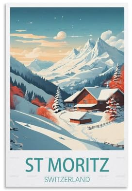 St. Moritz Schweiz Vintage-Reiseposter, 50 x 75 cm, Leinwand, Wandkunst, Poster für Wohnzimmer, Dekoration, Gemälde für Heimdekoration