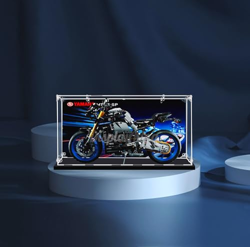 Vitrine en acrylique pour Lego® Yamaha MT-10 SP 42159 3 mm d'épaisseur sans poussière et transparente avec vis (le jeu Lego n'est pas inclus) (avec fond)