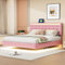 NNJN Letto imbottito, telaio imbottito con luci a LED e testiera, letto matrimoniale con superficie in lino delicato sulla pelle (rosa, 160 x 200 cm)