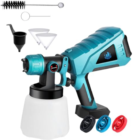 Akku farbsprühsystem für Makita 18V Batterie,Elektro Lackierpistole,Elektrische HVLP Farbspritzpistole mit 1000ml Farbbehälter 3 Düsen, 3 Spritzmuster für Wände Möbel DIY(Ohne Akku)