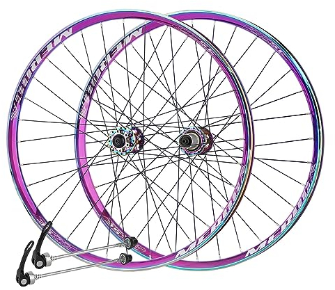YLME Mountainbike-Laufradsatz, 26/27,5 Aluminiumlegierung Vorne 2 Hinten 5 Peilin-Nabe, Scheibenbremse-Schnellspanner-Fahrradrad, Für 7/8/9/10/11 Geschwindigkeit,Rainbow,27.5