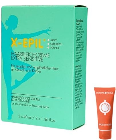 X-Epil Haarbleichcreme Extra Sensitive 2x 40 ml I Für sensible und empflindliche Haut an Gesicht und Körper I Bleichcreme I Haaraufhellung I Sanft, gründlich, schnell I Spar-Set plus give-away 1er Set