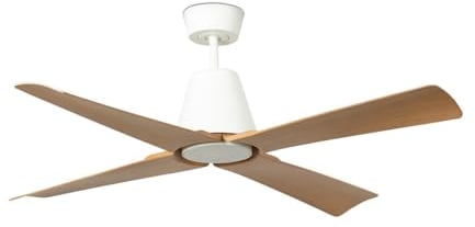 FARO BARCELONA - 34105-130 Ventilador de Techo con Luz para Exterior, blanco y madera, TYPHOON M, Motor DC super Silencioso, 6 Velocidades, Mando a Distancia, IP44, Función Invierno-Verano, LED 3000K