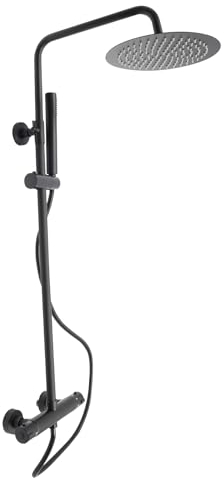 Duschsystem, Duschsystem mit Thermostat, Regendusche mit Armatur, Mit Regenduschkopf und Handbrause, Shower System - Wandmontage, Temperaturregelung per Knopfdruck (32°-104°F)
