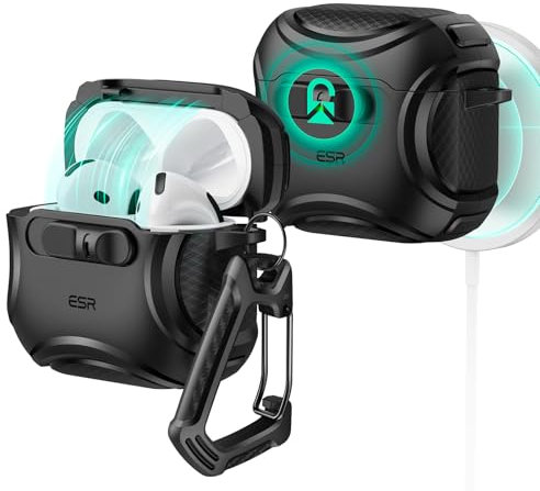 ESR for AirPods 4 Case, Compatible with AirPods 4th Generation Case (2024) (USB-C), Compatible with Magsafe, Drop-Proof Lock, Easy Open, Cyber Series, Black
