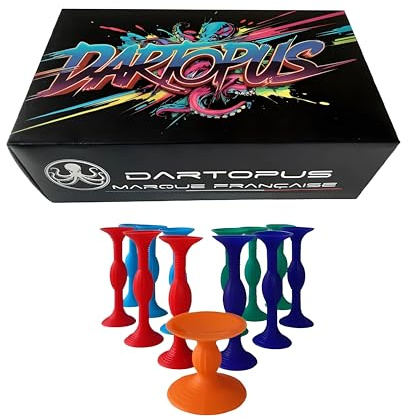 DARTOPUS® – Jeu de Fléchettes à Ventouse Double Face | Lancer Facile 2X Plus de Chances de Coller | Jeu Apéro Adulte | Intérieur Extérieur | Silicone Ultra Adhérent | Jeu d’Ambiance 2 à 4 Joueurs