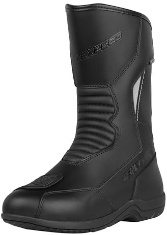Stivali Da Moto Uomo CE Omologati Impermeabile - Protettivi Da Moto ScarpeIin Pelle da motociclista Rialzate - Nero - Lunga durata - Taglia 42 EU