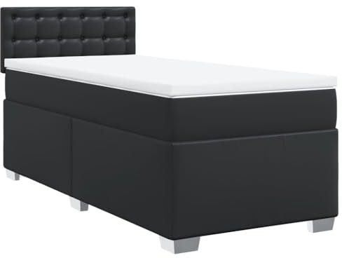 vidaXL Boxspringbett, Polsterbett Bett mit Matratze, Bettgestell mit Kopfteil Lattenrost, Einzelbett für Schlafzimmer, Schwarz 90x190cm Kunstleder