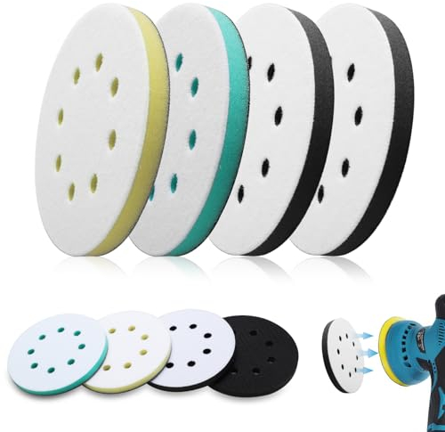 4 PCS Upgraded Foam Sanding Pads for Orbital Sander, 125mm 8 Holes Soft Sponge Interface Pad, Sponge Polishing Buffing Pad Discs for Drill, Orbital Sander Pads Impact Resistant Low Noise