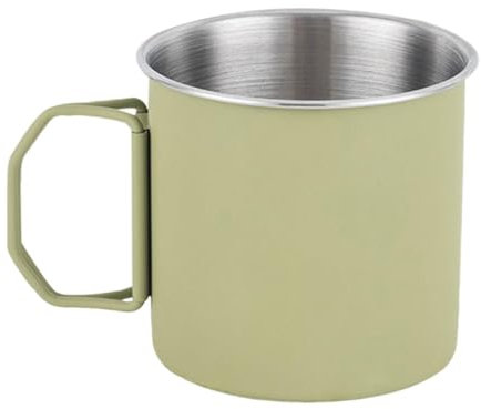 Taza de camping de acero inoxidable de 350 ml, tazas de café aisladas, tazas de café con asa plegable para senderismo, camping, pesca, actividades al aire libre (negro, verde)