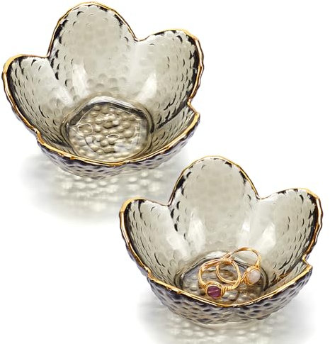 NBEADS 2 Pz Vassoio per Gioielli In Cristallo, Vassoio per Gioielli con Fiori di Ciliegio Piatto Porta Anelli In Cristallo per Gioielli, Anelli, Orecchini, Collane, Chiavi, Nero, 9×9×4cm