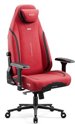 Diablo X.Eye Prime Silla Gaming Oficina, Sillon Gamer Ergonómico | Reposacabezas magnético | Reposabrazos 4D | Apoyo Lumbar Ajustable Integrado | Tejido | Carga de hasta 140 kg | Rojo
