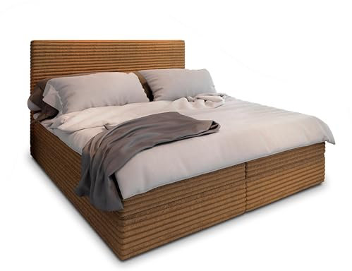 Masseno Boxspringbett PISA 160x200 cm Komplett-Set mit Matratze und Topper, Polsterbett mit Zwei Bettkästen -Kupferfarben, TILIA 56