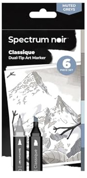 Crafter's Companion Spectrum Noir Classique Blend Lot de 6 marqueurs à base d'alcool à double pointe Gris clair