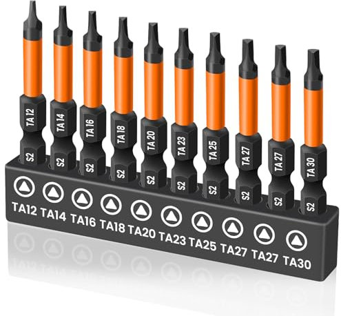 Saipor 10 Pieces Triangle Screwdriver Set, 2 inch /50 mm Long Magnetic Triangle Screwdriver Bits Set, 1/4 Inch Hex Shank Triangle Bit Set, S2 Steel Triangle Head Drill Bit for Impact Driver, TA12-TA30