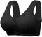 PrinStory Ribbed Cotton Bras for Women Front Fastening Wireless Snap Closing Comfort Ladies Bras for The Elderly (Black, 42D)
