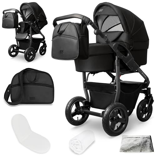 Bergsteiger Capri Kombikinderwagen 2-in-1 ohne Babyschale – Babywanne & Sportsitz, Luftreifen, Federung, höhenverstellbarer Griff, faltbar, Zubehör