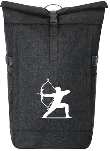 Huuraa Kurierrucksack Bogenschießen Silhouette 30-44 Liter Black Melange Fairtrade Rolltop Rucksack Geschenkidee