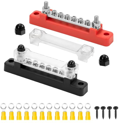 VZU 2 Stück Sammelschiene 12V, Busbar 12V-48V DC Sammelschienen Verteilerblock Mit 6 X M4 Klemmenbolzen, 150A Busbar Stromverteilungsblock Für Auto LKW Yacht Boot (Rot Schwarz)