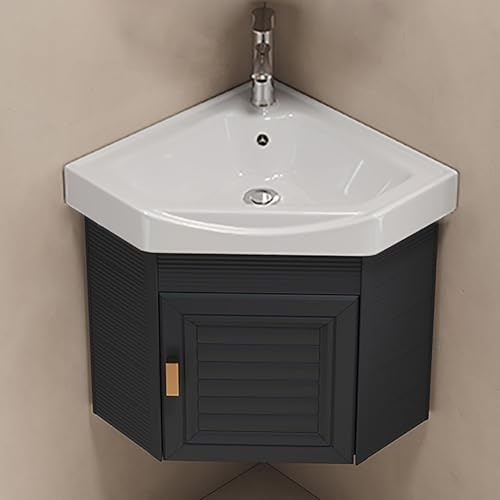 IYUESQ Lavabo de Esquina, Lavabo de Esquina para baño, Lavabo de Pared, Mueble de baño de Esquina, Lavabo con contenedor, Mueble Flotante de Pared (Negro, 38 cm/15 Pulgadas)