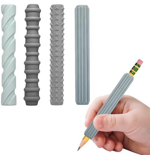 AWSOLAR 4 Stück Sensorische Kauaufsatz Stift für Kinder Dicke Stifte, Silikon Kaustift Toppers für Autismus, ADHS