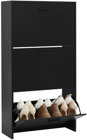 CASABEL Zapatero 18 Pares, Espacioso, Puertas y Marco Negro | Organizador de zapatos, 3 abatibles, gran capacidad, estantes ajustables, ahorro de espacio, diseño moderno, montaje fácil
