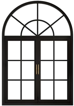 Ventanas abatibles, marcos arqueados tipo pared, ventanas francesas arqueadas for comedores y cocinas en cafeterías y floristerías.(Jet black,39X58.5in/100X150CM)