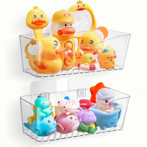 Antimbee Badewannenspielzeug Aufbewahrung Große, 2 Stück Duschablage Ohne Bohren, Shower Caddy Duschregal Badezimmer Organizer mit Ablauföffnungen Badespielzeug Badregal Duschkorb Shampoo Halterung