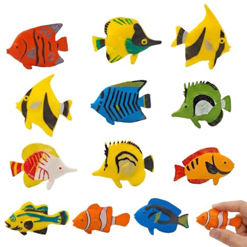 12 Stück Künstliche Fische für Aquarium Dekoration - Schwimmende Fische aus Plastik, Realistische Tropische Fisch Modelle, Simulation Fisch Deko für Wassersäule & Aquarium Zubehör, Bunt