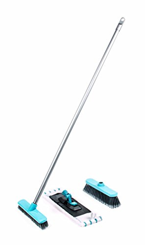 Bodenwischer Set mit Wischmopphalter, Wischmopp, Besen, Schrubber und Metall-Stiel, 5-teilig, lieferbar in den Farben Pink, Grün oder Blau (Blau)