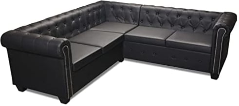 vidaXL Sofá Chesterfield 5 Plazas de Cuero Artificial Negro Sillón de Esquina