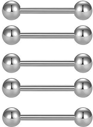 FECTAS 5er Zungenpiercing 12mm 14mm 16mm 18mm Stablänge Chirurgenstahl Piercing Brustwarze Set
